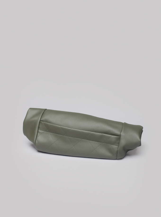 Roll–top backpack (olive green) in vegan leather, made in Portugal by wetheknot.