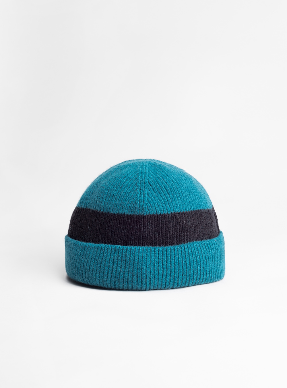 Knitted stripes beanie hat (sea blue) in wool, made in Portugal by wetheknot