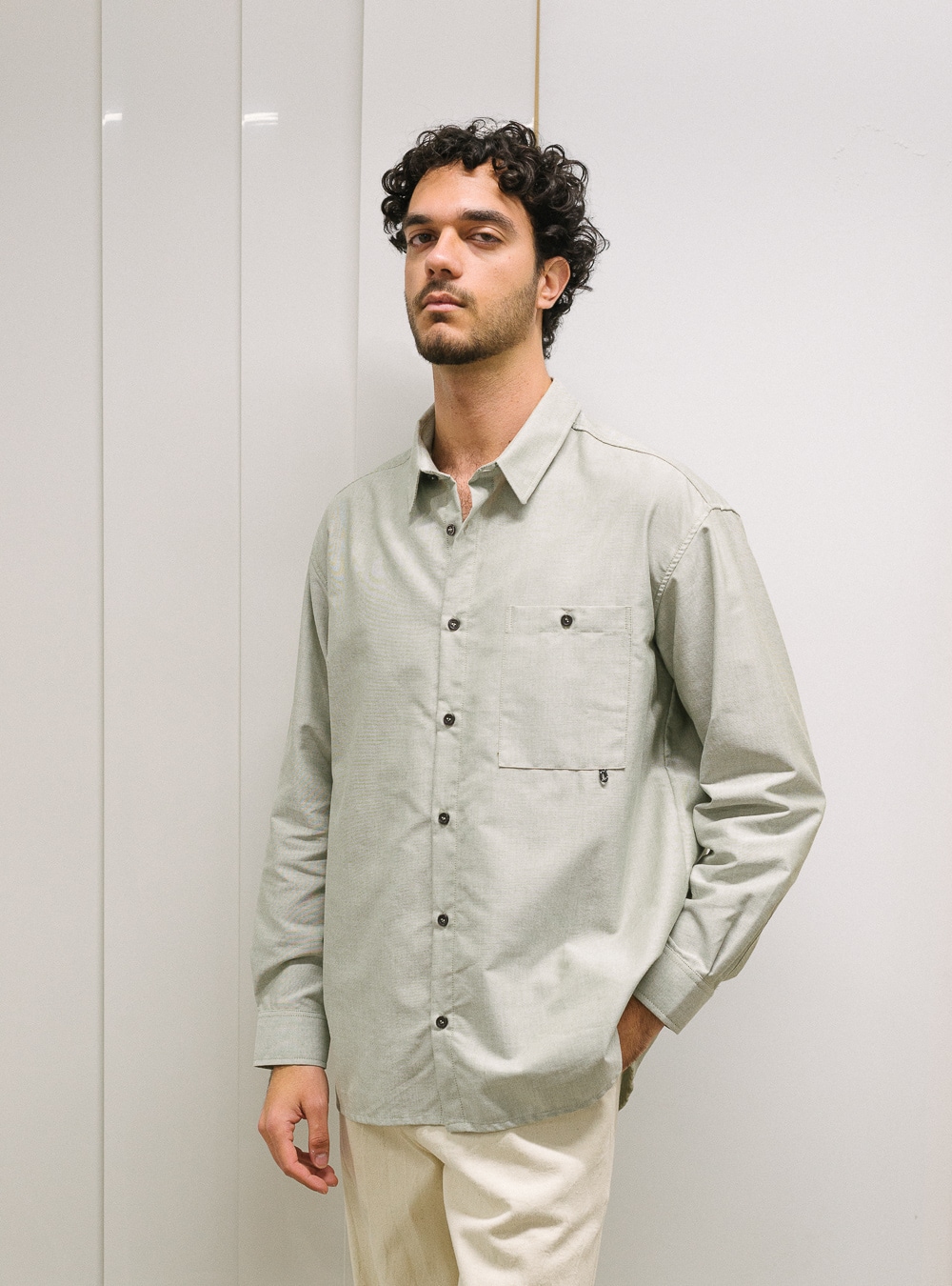 Oxford pocket shirt (green melange) in cotton, made in Portugal by wetheknot